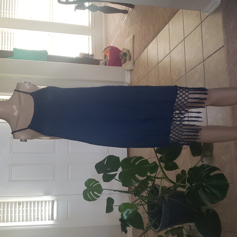 Mud pie s keyhole back tie closure crocheted hem with cascading tassels - Picture 1 of 7
